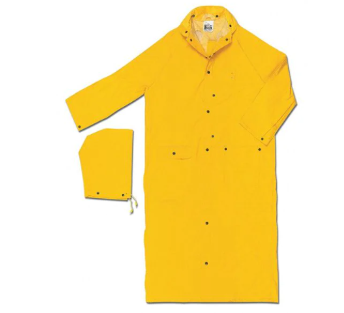 MCR Safety 260CX5 Classic Plus Series Rain Gear .35mm PVC / Polyester Material Waterproof Ankle Length Yellow Raincoat Detachable Hood and Corduroy Collar (1 EA)