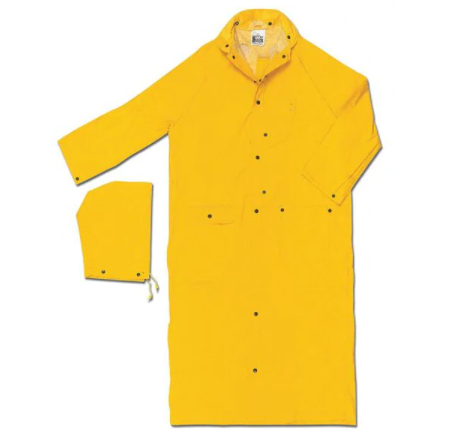 MCR Safety 260CXL Classic Plus Series Rain Gear .35mm PVC / Polyester Material Waterproof Ankle Length Yellow Raincoat Detachable Hood and Corduroy Collar (1 EA)