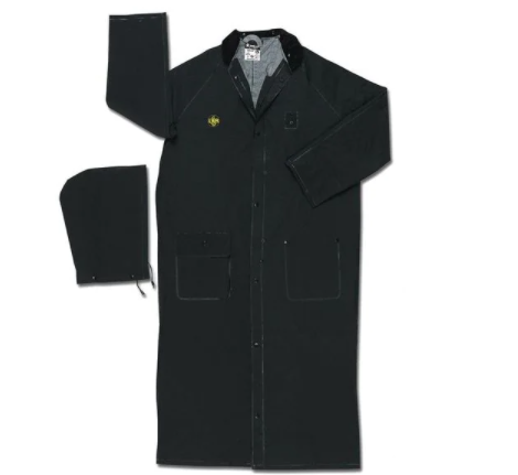 MCR Safety 267CXL Classic Plus Series Rain Gear .35mm PVC / Polyester Material Waterproof Ankle Length Black Raincoat Detachable Hood and Corduroy Collar (1 EA)