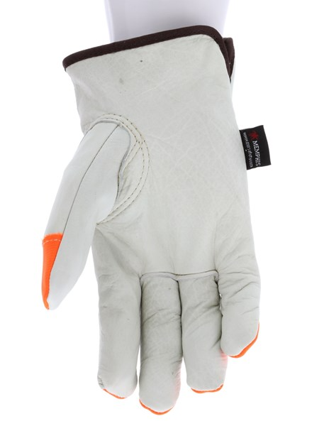 MCR Safety 3280LCHVSP Leather Drivers CV Grade Cowskin Leather Insulated Gloves with Thermal Lining Orange Accents on Fingertips Keystone Thumb (1 DZ)