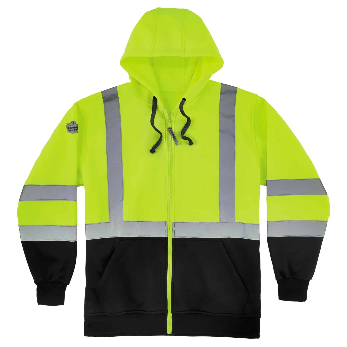 GloWear 8372 M Lime Type R Class 3 Blk Front Hooded Zip-Up Sweatshirt