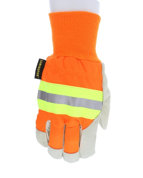 MCR Safety 3440L Luminator® Series Leather Drivers Work Gloves Insulated with Thermosock® Lining Grain Pigskin Leather Palm Reflective Hi-Vis Back Keystone Thumb (1 DZ)