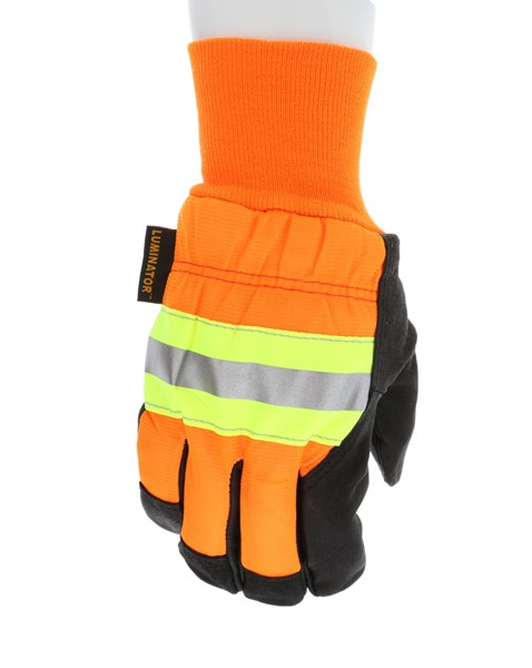 MCR Safety 34411L Luminator® Series Leather Drivers Insulated Work Gloves Insulated with Thermosock® Lining Grain Pigskin Black Leather Palm Reflective Hi-Vis Back Wing Thumb (1 DZ)