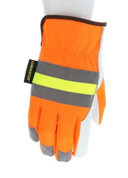 MCR Safety 36111M Luminator® Leather Drivers Hi-Visibility Work Gloves Premium Grade Grain Goatskin Palm Fluorescent Orange Fabric Back Keystone Thumb (1 DZ)