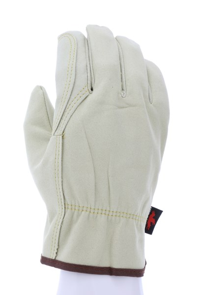 MCR Safety 3730DPM Leather Driver Work Gloves Beige Synthetic Leather with Split Cow Texture Double Palm and Wing Thumb (1 DZ)