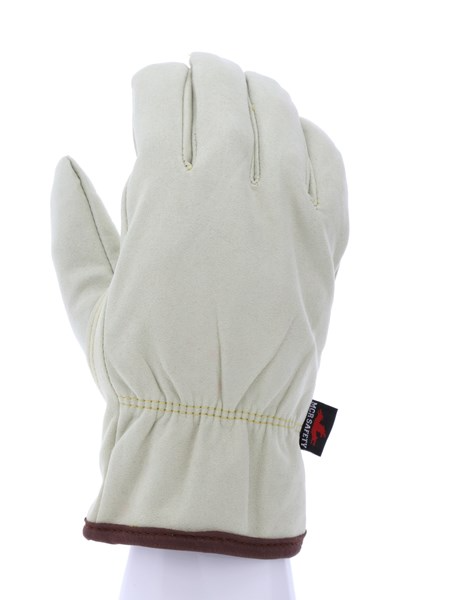 MCR Safety 3750L Leather Driver Work Gloves Beige Synthetic Leather Split Cowskin Texture Insulated with Fleece Lining Keystone Thumb (1 DZ)