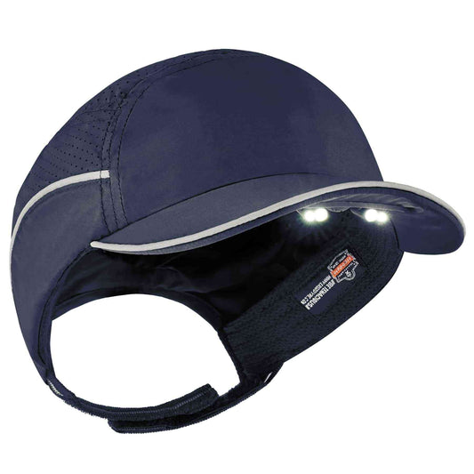 Skullerz 8965 Short Brim Navy Lightweight Bump Cap Hat w/ LED Lighting