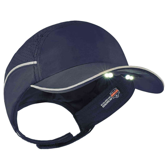 Skullerz 8965 Long Brim Navy Lightweight Bump Cap Hat w/ LED Lighting