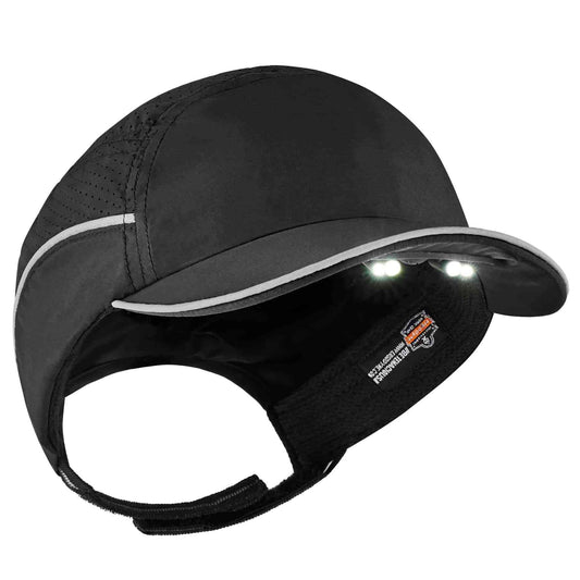 Skullerz 8965 Short Brim Black Lightweight Bump Cap Hat w/ LED Lighting