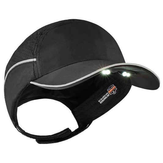 Skullerz 8965 Long Brim Black Lightweight Bump Cap Hat w/ LED Lighting