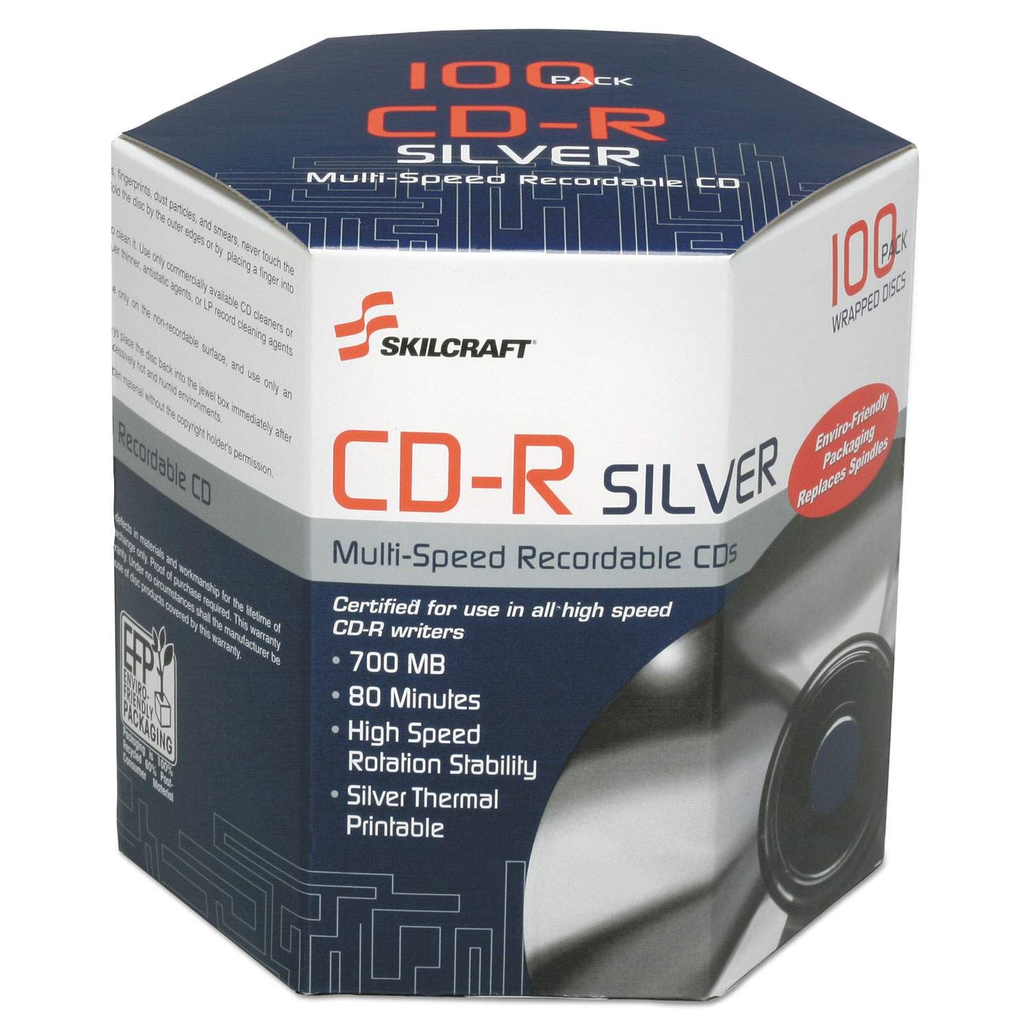 SKILCRAFT® NSN6582773 SKILCRAFT CD Recordable Media - CD-R - 52x - 700 MB - 100 - TAA Compliant