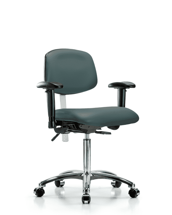 Blue Ridge Ergonomics NCR-PMBCH-MB-CR-T1-A0-NF-RG-BLU Class 100 Polyurethane Clean Room Chair - Medium Bench Height with Medium Back, Seat Tilt, & Stationary Glides in Blue Polyurethane