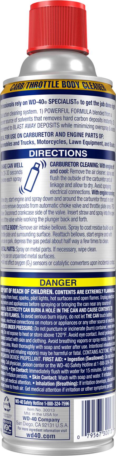 WD-40 30013 (300134) Specialist Carb/Throttle Body Cleaner 13.5oz 6ct o/s