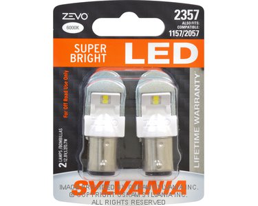 Sylvania Automotive 31986 Sylvania 2357 White Zevo Led Mini, 2 Pack