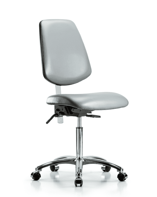 Blue Ridge Ergonomics NCR-VMBCH-MB-CR-T0-A0-NF-RG-8567 Class 100 Vinyl Clean Room Chair - Medium Bench Height with Medium Back & Stationary Glides in Dove Trailblazer™ Vinyl