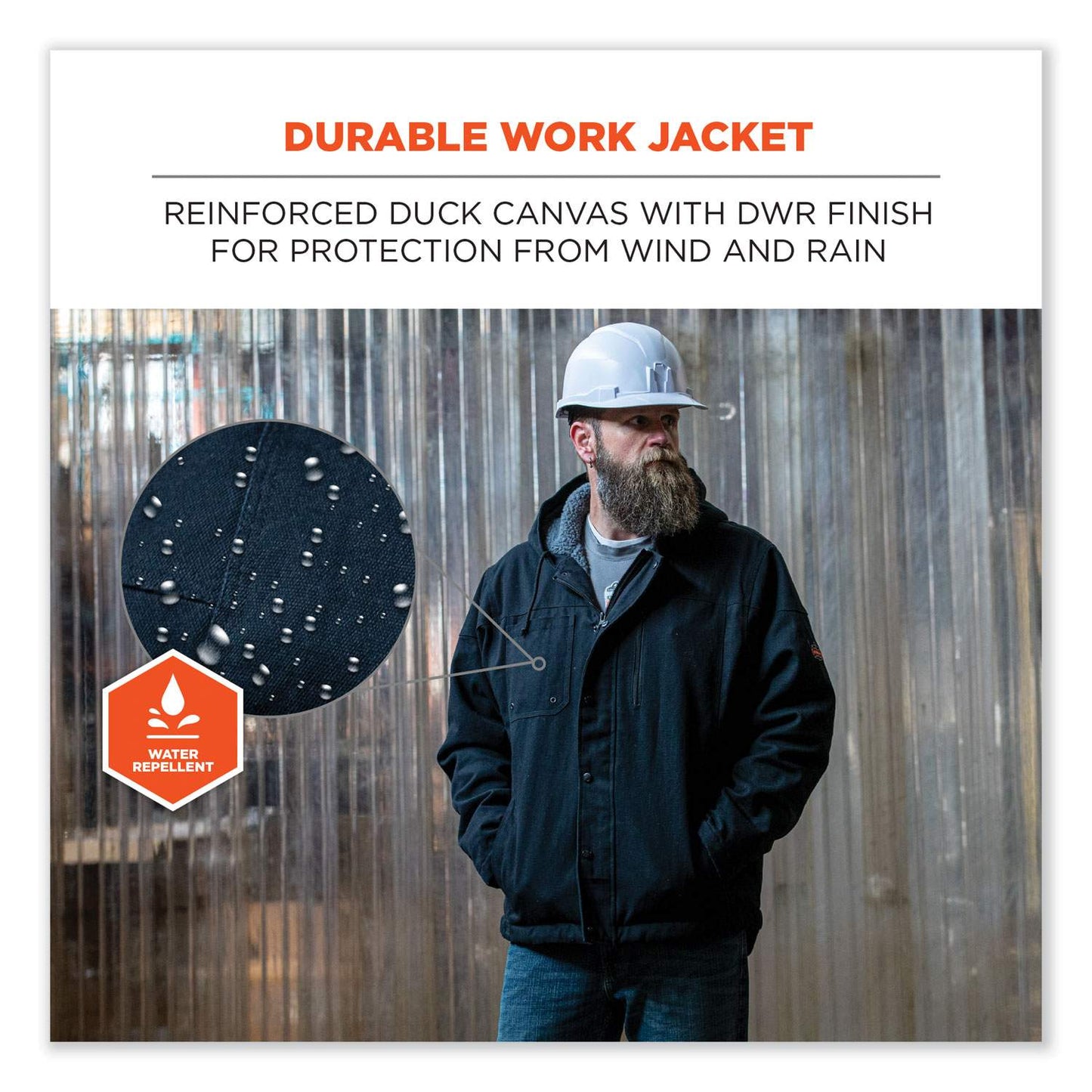 Ergodyne 41236 N-Ferno 6468 Heavy-Duty Duck Canvas Work Jacket - Sherpa Lined, Water Resistant 2XL (Black)