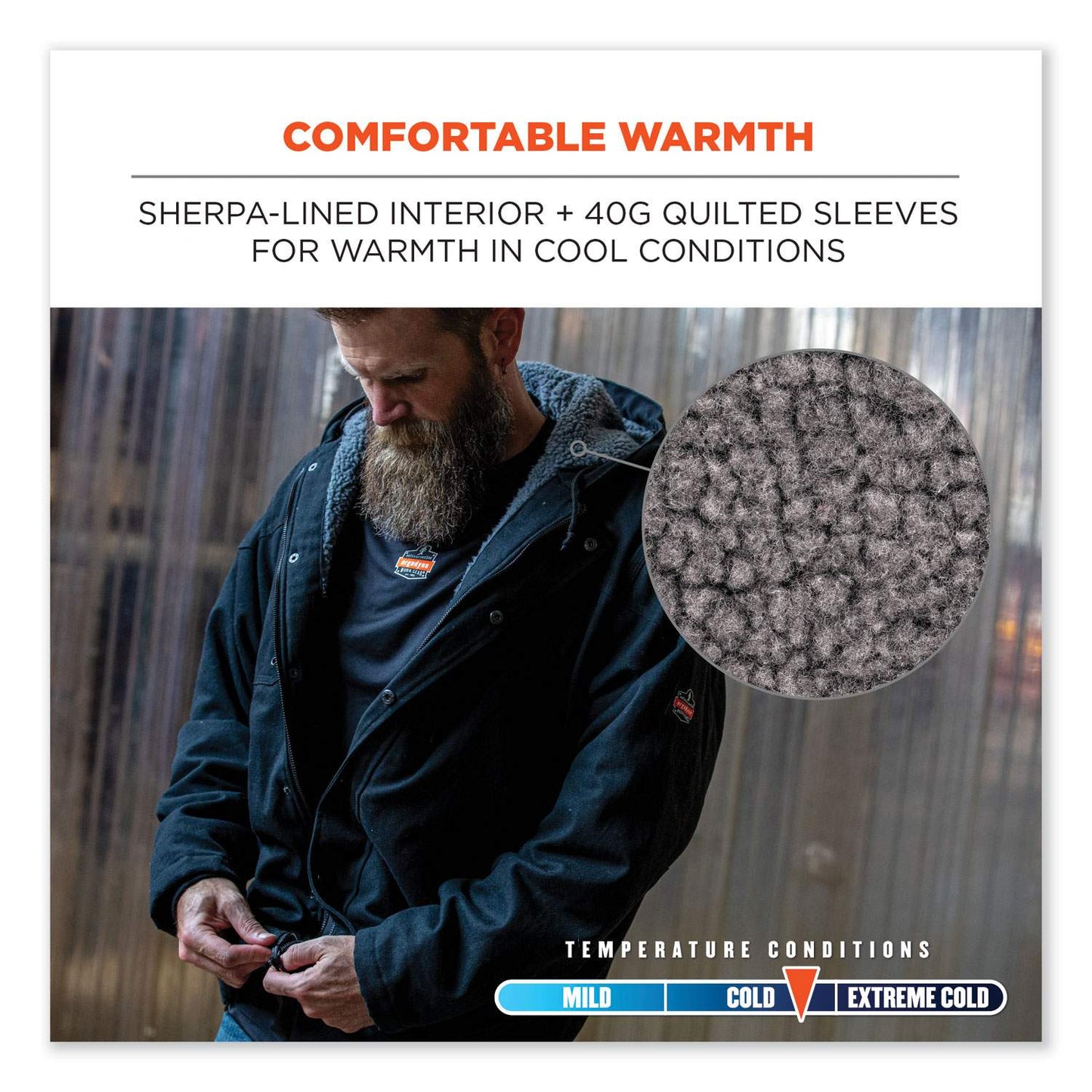 Ergodyne 41236 N-Ferno 6468 Heavy-Duty Duck Canvas Work Jacket - Sherpa Lined, Water Resistant 2XL (Black)