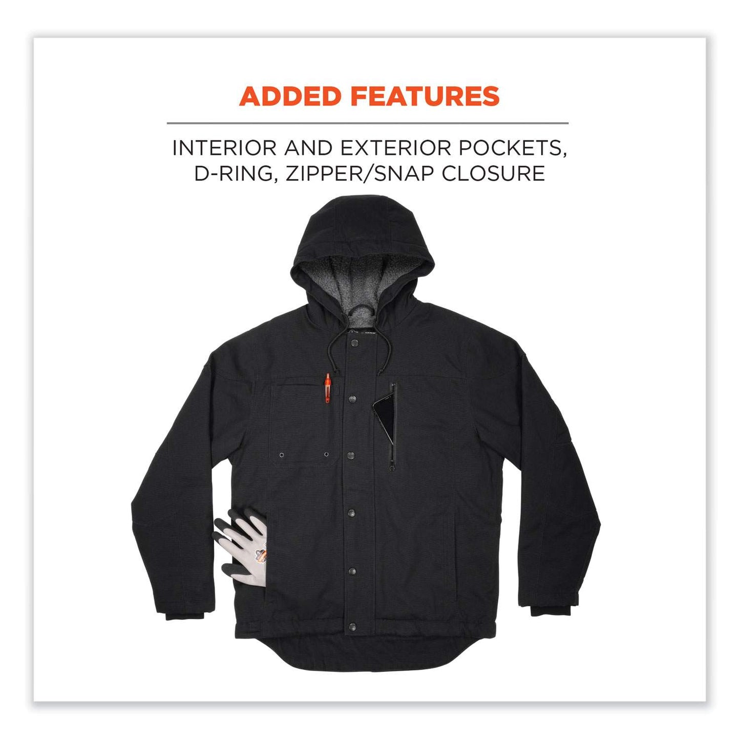 Ergodyne 41236 N-Ferno 6468 Heavy-Duty Duck Canvas Work Jacket - Sherpa Lined, Water Resistant 2XL (Black)