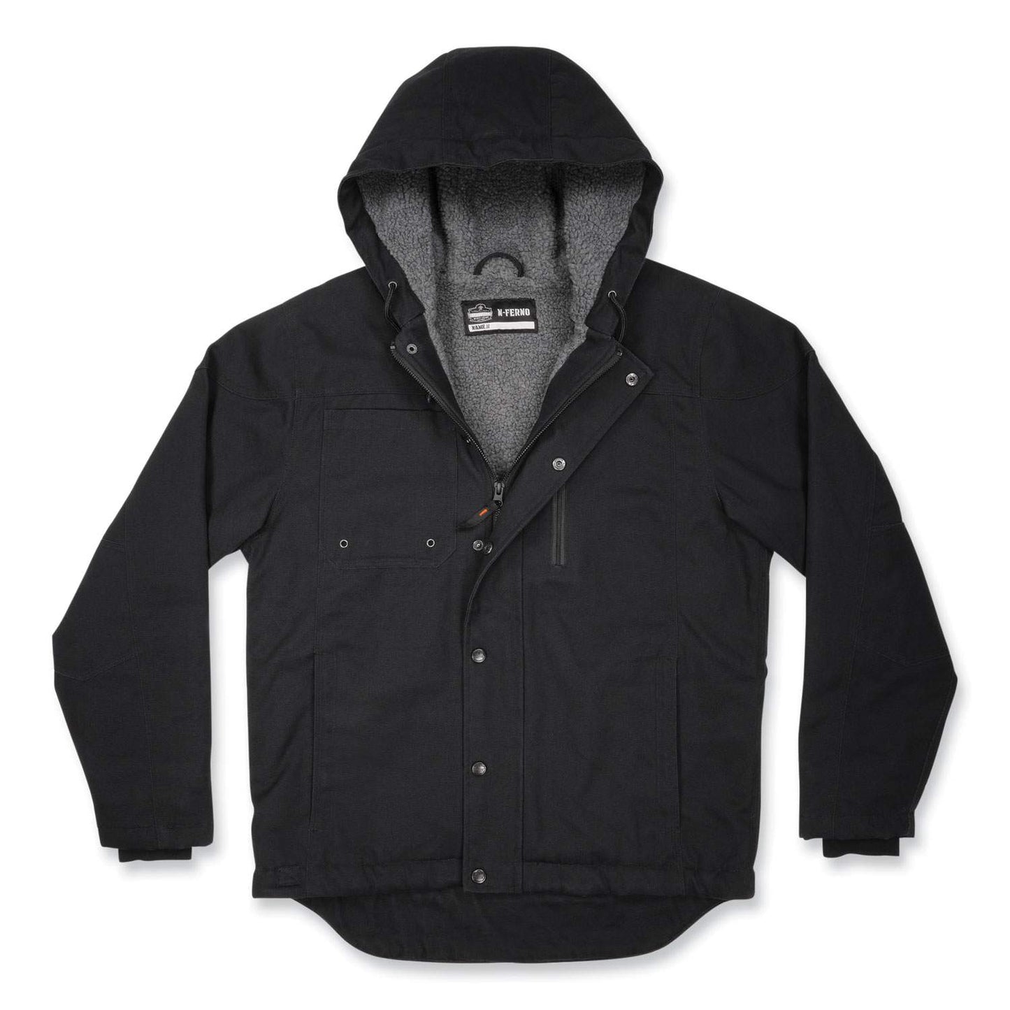 Ergodyne 41236 N-Ferno 6468 Heavy-Duty Duck Canvas Work Jacket - Sherpa Lined, Water Resistant 2XL (Black)