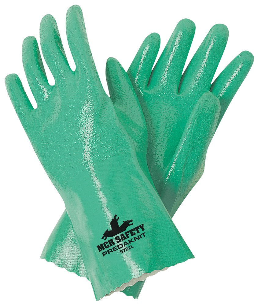 MCR Safety 9782L Predaknit® Nitrile Coated Work Gloves Full Rough Nitrile Coating Soft Interlock Lining Treated with ActiFresh® 12 Inch Gauntlet Cuff (1 DZ)