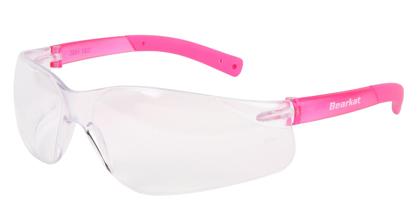 MCR Safety BK220 BearKat® BK2 Series Safety Glasses with Clear Lens Soft Non-Slip Pink Temple Material (1 Pair)