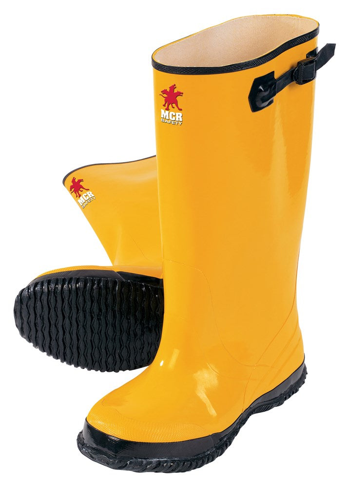 MCR Safety BYR1008  Latex Over the Shoe Work Boots Yellow Rubber Slush Boots Adjustable Strap Top 17 Inch Height Plain Toe (1 Pair)