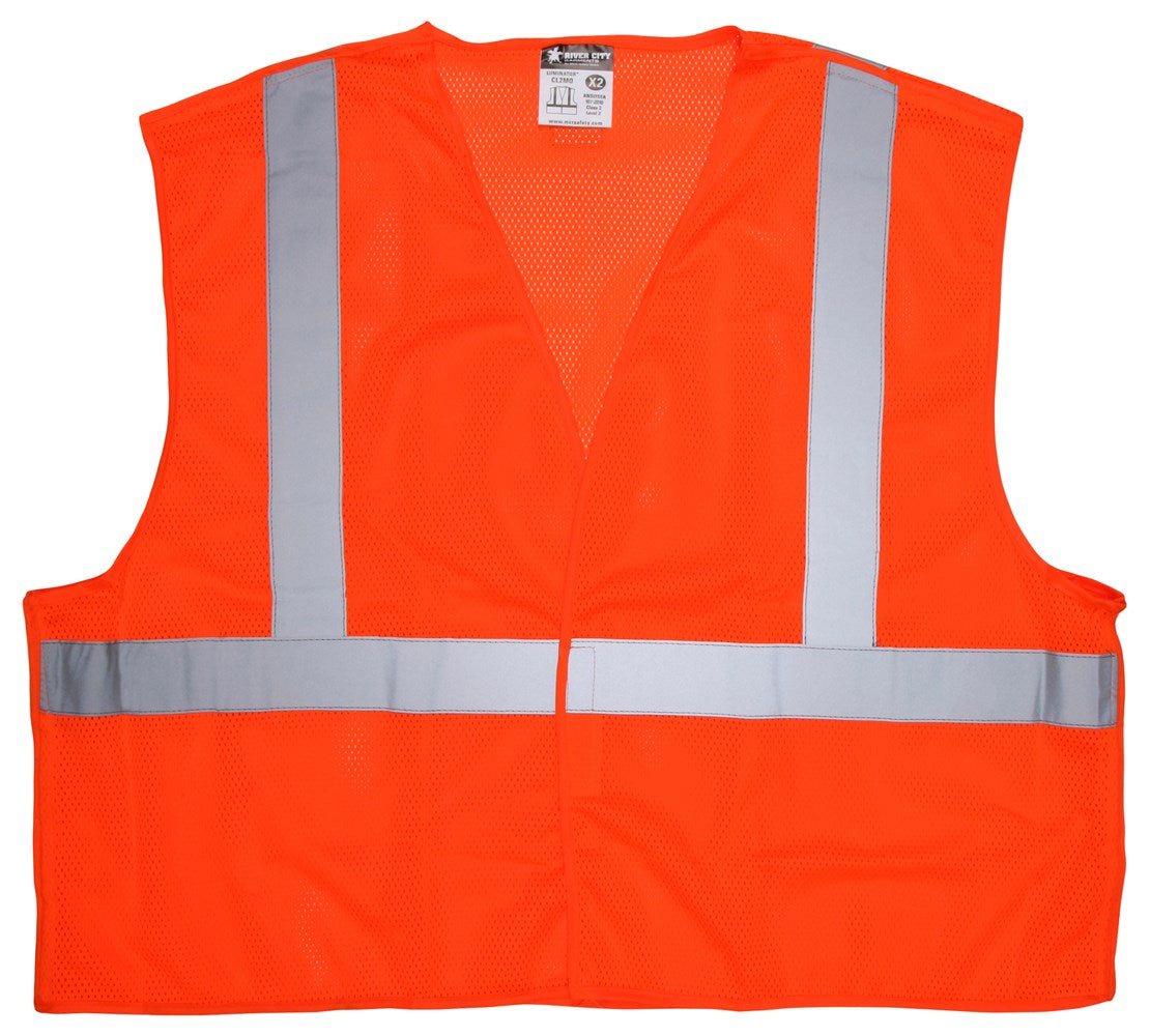 MCR Safety CL2MOX3 Luminator® Series Hi-Vis Reflective Orange Safety Vest Mesh Fabric with 2 Inch Silver Stripes Meets ANSI/ISEA 107 2020 Standard Type R Class 2 Compliant (1 EA)
