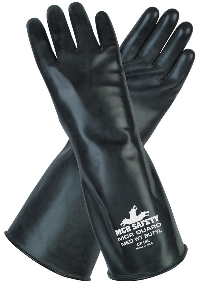 MCR Safety CP14L 14 Inch Butyl Rubber Glove 14 mil Smooth Finish Gauntlet Rolled Cuff (1 Pair)