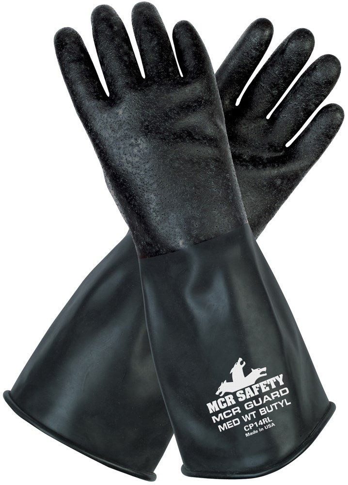 MCR Safety CP14RL 14 Inch Butyl Rubber Glove 14 mil Rough Finish Gauntlet Rolled Cuff (1 Pair)