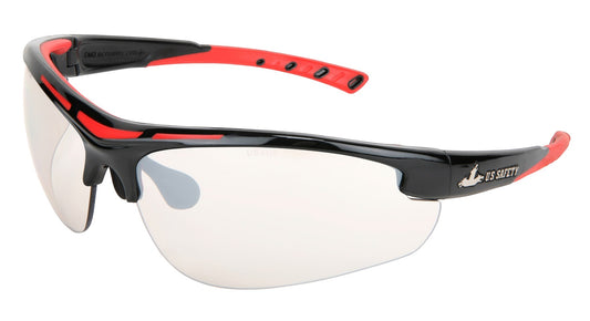 MCR Safety DM1229 Dominator™ 2 Series Safety Glasses with Indoor Outdoor Clear Mirror Lenses Black Glasses with Red TPR Temples Comfortable TPR Brow Guard (1 Pair)