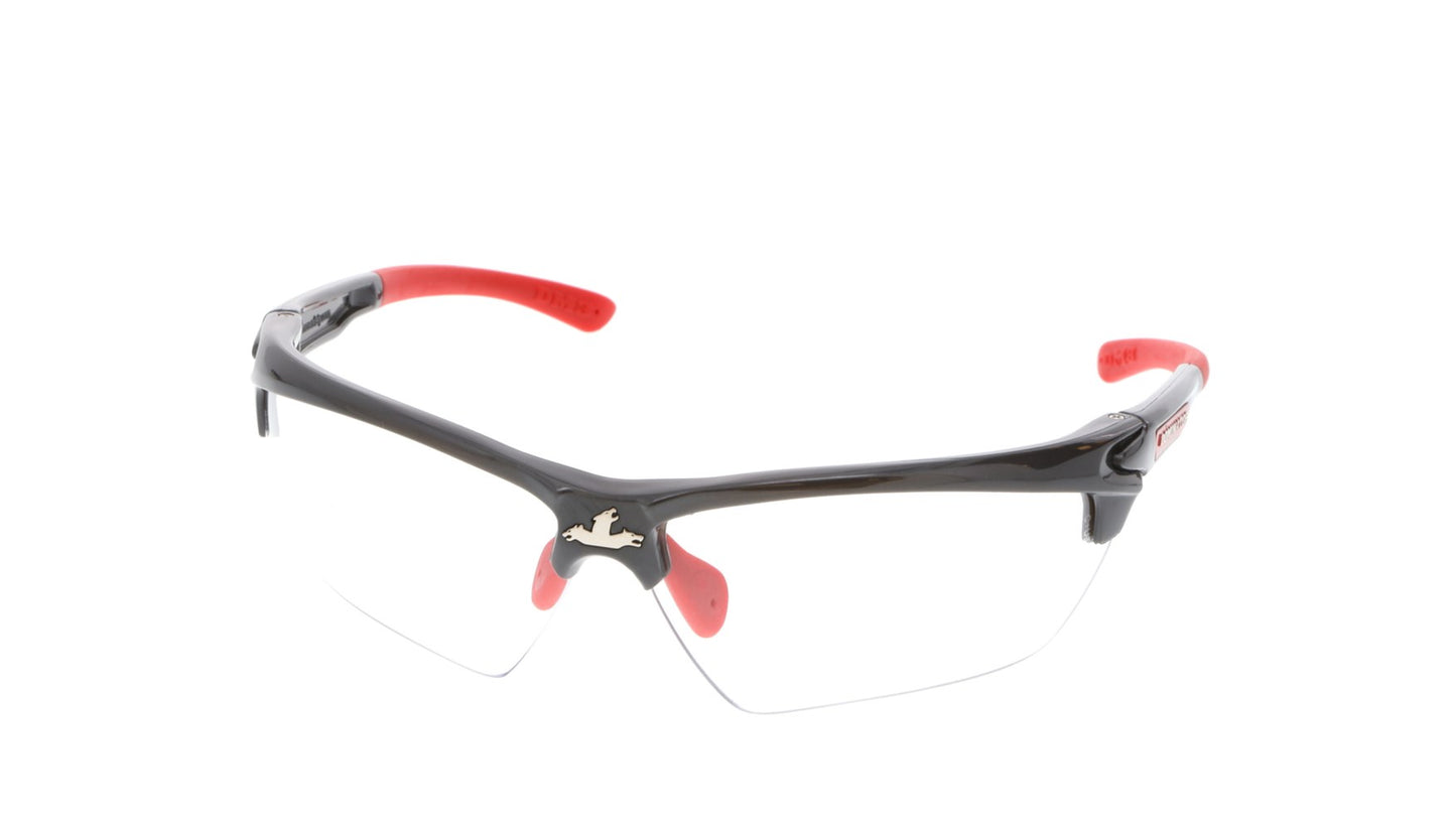 MCR Safety DM1310P Dominator™ DM3 Series Clear MAX3® Lenses - Scratch Resistant Safety Glasses Gun Metal Frame Color with Red Temples Adjustable Wire Core Temples and Nose Piece (1 Pair)