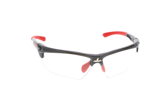 MCR Safety DM1310PF Dominator™ DM3 Series Clear MAX6® Lenses - Anti-Fog Safety Glasses Gun Metal Frame Color with Red Temples Adjustable Wire Core Temples and Nose Piece (1 Pair)