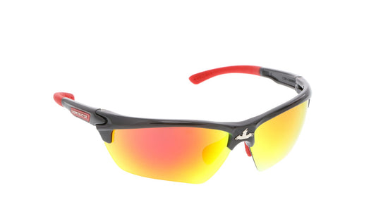 MCR Safety DM131R Dominator™ DM3 Series Safety Glasses with Fire Mirror Lenses Gun Metal Frame Color with Red Temples Adjustable Wire Core Temples and Nose Piece (1 Pair)