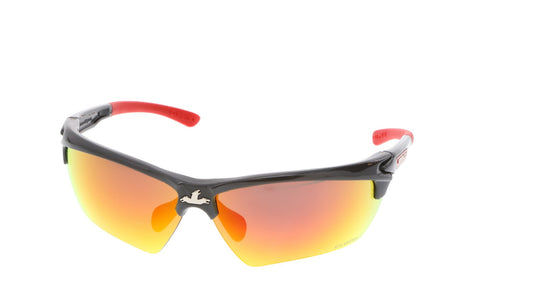 MCR Safety DM131RZ Dominator™ DM3 Series Safety Glasses with Polarized Fire Mirror Lenses Gun Metal Frame Color with Red Temples Adjustable Wire Core Temples and Nose Piece (1 Pair)