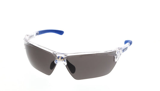 MCR Safety DM1322PF Dominator™ DM3 Series Gray MAX6® Lenses - Anti-Fog Safety Glasses Clear Frame Color with Blue Temples Adjustable Wire Core Temples and Nose Piece (1 Pair)