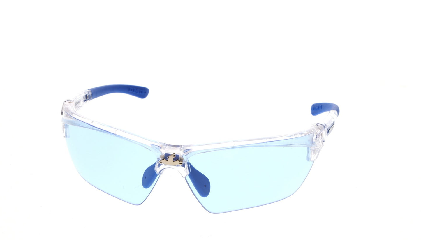 MCR Safety DM1323PF Dominator™ DM3 Series Light Blue MAX6® Lenses - Anti-Fog Safety Glasses Clear Frame Color with Blue Temples Adjustable Wire Core Temples and Nose Piece (1 Pair)