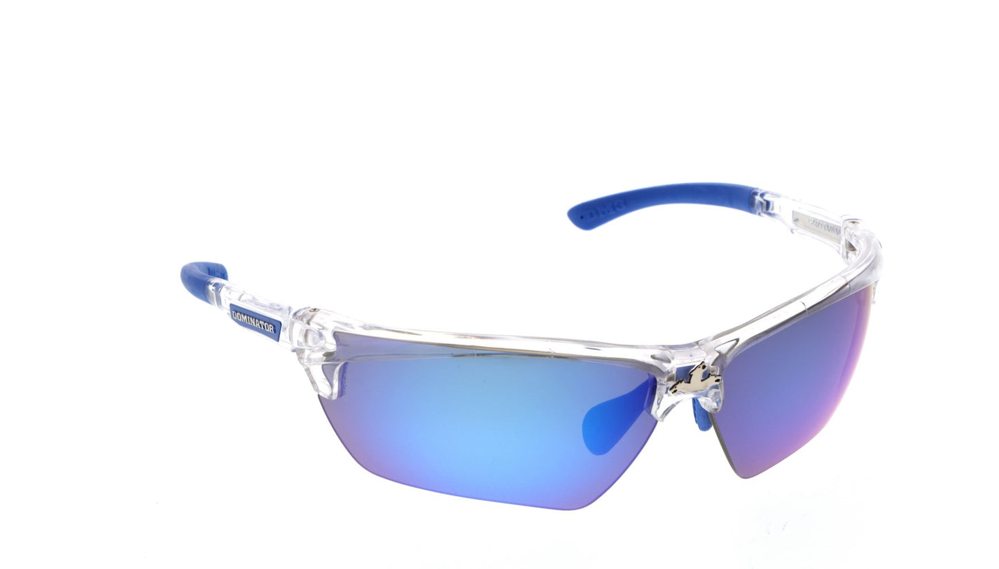 MCR Safety DM1328BZ Dominator™ DM3 Series Blue Diamond Mirror Polarized Lenses Clear Frame Color with Blue Temples Adjustable Wire Core Temples and Nose Piece (1 Pair)