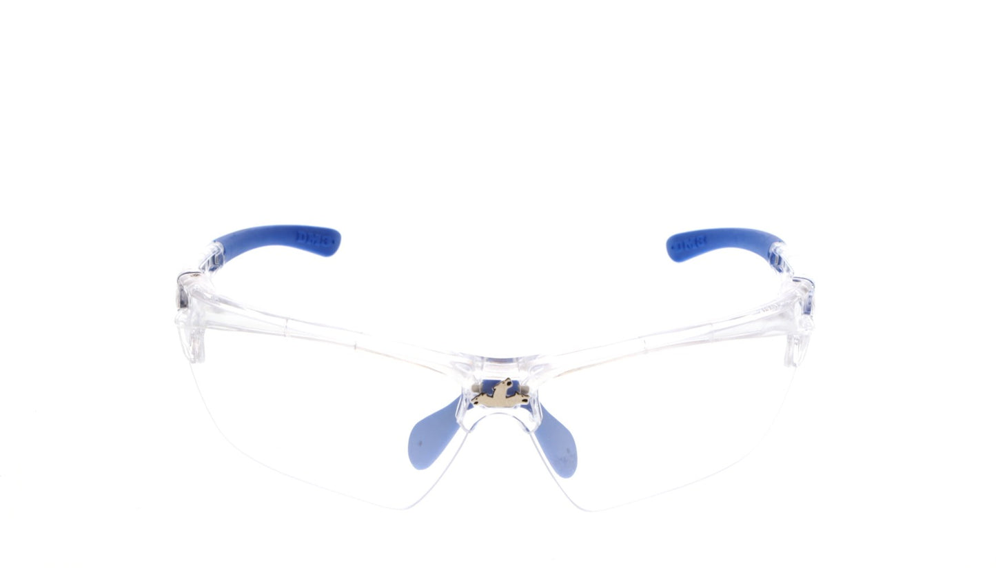 MCR Safety DM1329 Dominator™ DM3 Series Indoor Outdoor Clear Mirror Lenses Clear Frame Color with Blue Temples Adjustable Wire Core Temples and Nose Piece (1 Pair)