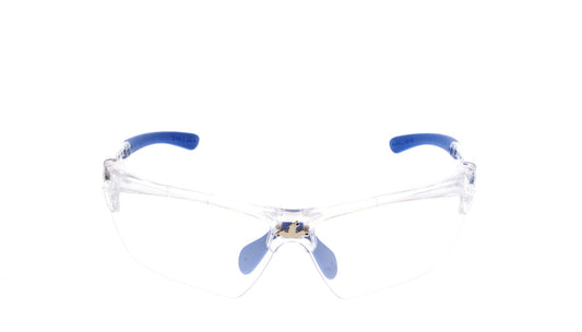 MCR Safety DM1329 Dominator™ DM3 Series Indoor Outdoor Clear Mirror Lenses Clear Frame Color with Blue Temples Adjustable Wire Core Temples and Nose Piece (1 Pair)