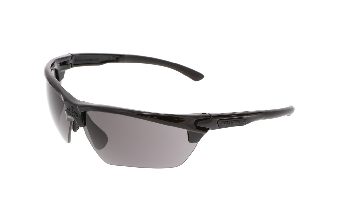 MCR Safety DM1332PF Dominator™ DM3 Series Gray MAX6® Lenses - Anti-Fog Safety Glasses Black Frame Color with Black Temples Adjustable Wire Core Temples and Nose Piece (1 Pair)