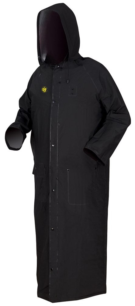 MCR Safety FR267CM Classic Plus Series Rain Gear .35mm PVC / Polyester Material Waterproof Ankle Length Black Raincoat Detachable Hood and Corduroy Collar Limited Flammability (1 EA)