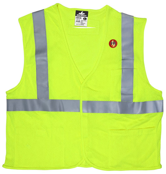 MCR Safety FRMCL2MLL Flame Resistant (FR) Safety Vest Class 2, Mesh Modacrylic / Aramid Blend 2 Inch Silver Stripes (1 EA)