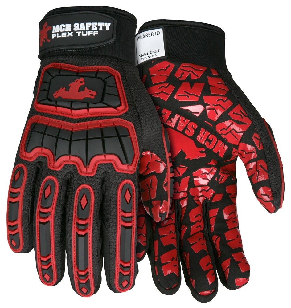 MCR Safety FT2906S MCR Safety FlexTuff® Mechanics Gloves Synthetic Leather Palm HyperMax® Cut-Resistant Palm Liner Silicone Tire Tread Grip TPR Back-of-Hand Protection (1 Pair)
