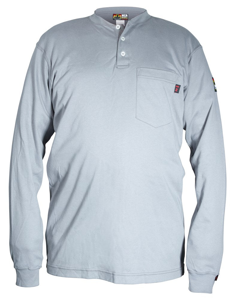 MCR Safety H1GL MCR Safety FR Gear Flame Resistant (FR) Work Shirt Long Sleeve Henley Shirt 100% Cotton, Gray (1 EA)