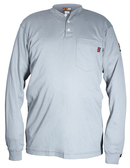 MCR Safety H1GM MCR Safety FR Gear Flame Resistant (FR) Work Shirt Long Sleeve Henley Shirt 100% Cotton, Gray (1 EA)