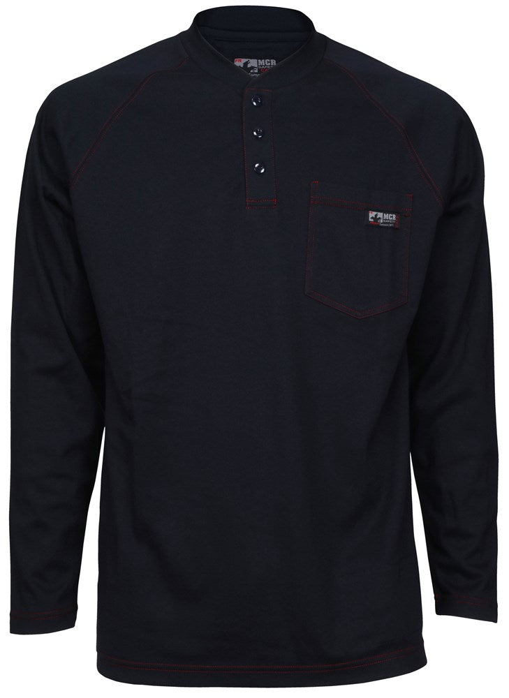 MCR Safety H1NX2 MCR Safety FR Gear Flame Resistant (FR) Work Shirt Long Sleeve Henley Shirt 100% Cotton, Navy (1 EA)