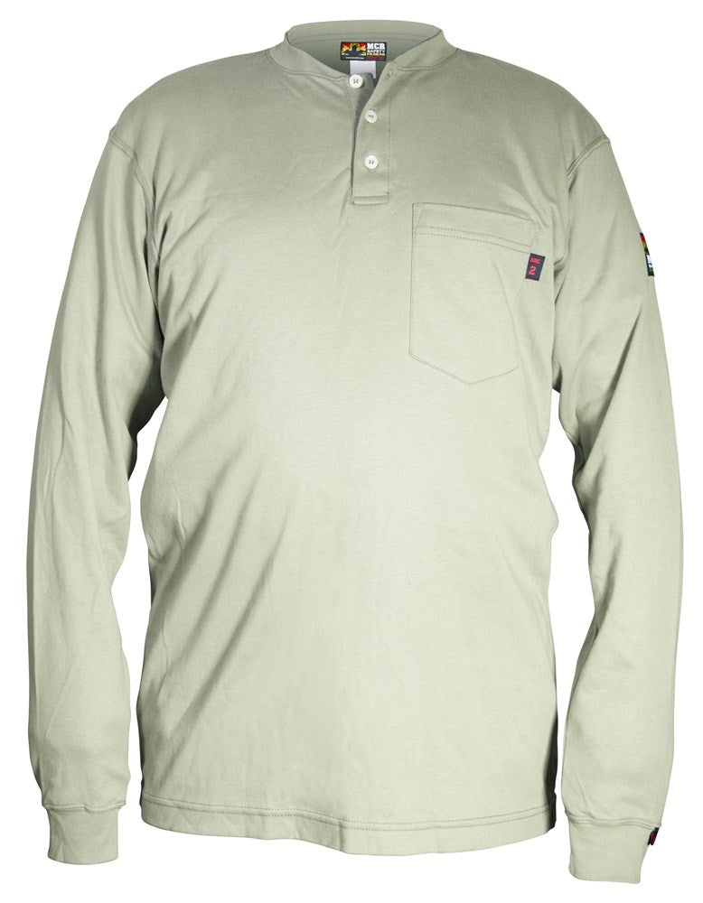 MCR Safety H1TS MCR Safety FR Gear Flame Resistant (FR)Work Shirt Long Sleeve Henley Shirt 100% Cotton, Tan (1 EA)