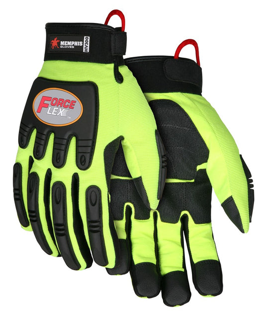 MCR Safety HV300XXL ForceFlex® Mechanics Work Gloves Reinforced Rough Grip Palm Pad TPR Metacarpal Protection Hi-Visibility Impact Resistant Gloves (1 Pair)