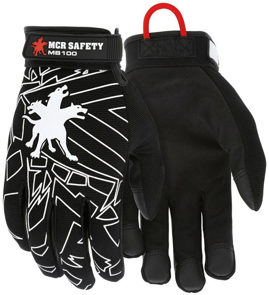 MCR Safety MB100L MCR Safety Mechanics Gloves Black Synthetic Leather Palm and Fingers Adjustable Hook and Loop Wrist Closure Reinforced Fingertips (1 Pair)