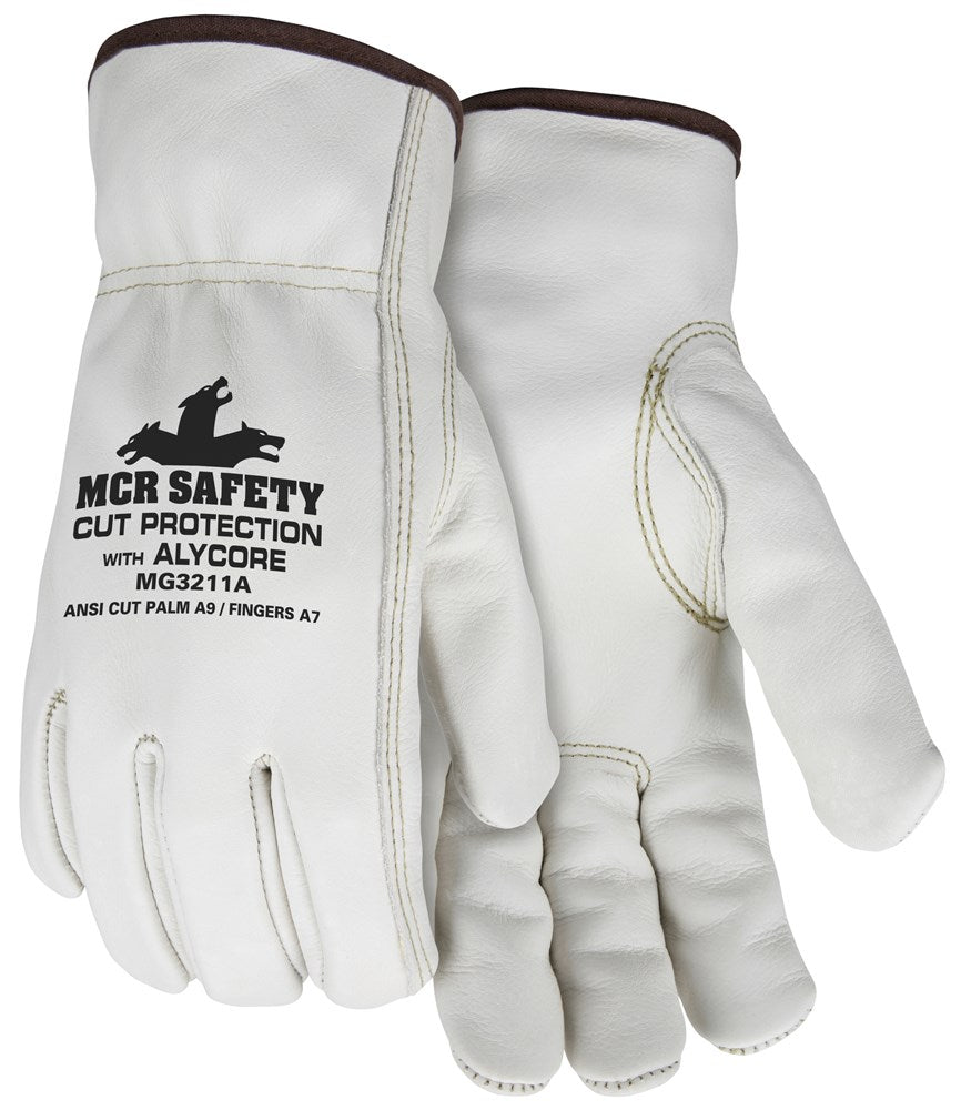 MCR Safety MG3211AL Leather Drivers Cut Resistant Work Gloves Select Grain Cowhide Leather Lined with Alycore™ Cut Resistant Material Keystone Thumb for Comfort (1 Pair)